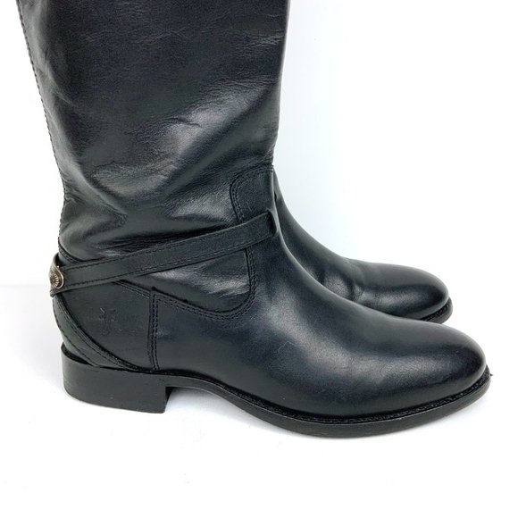 Frye  Lindsay Black Riding Pull On Boots Knee-High Metal Plate Sz 6 - Picture 7 of 16